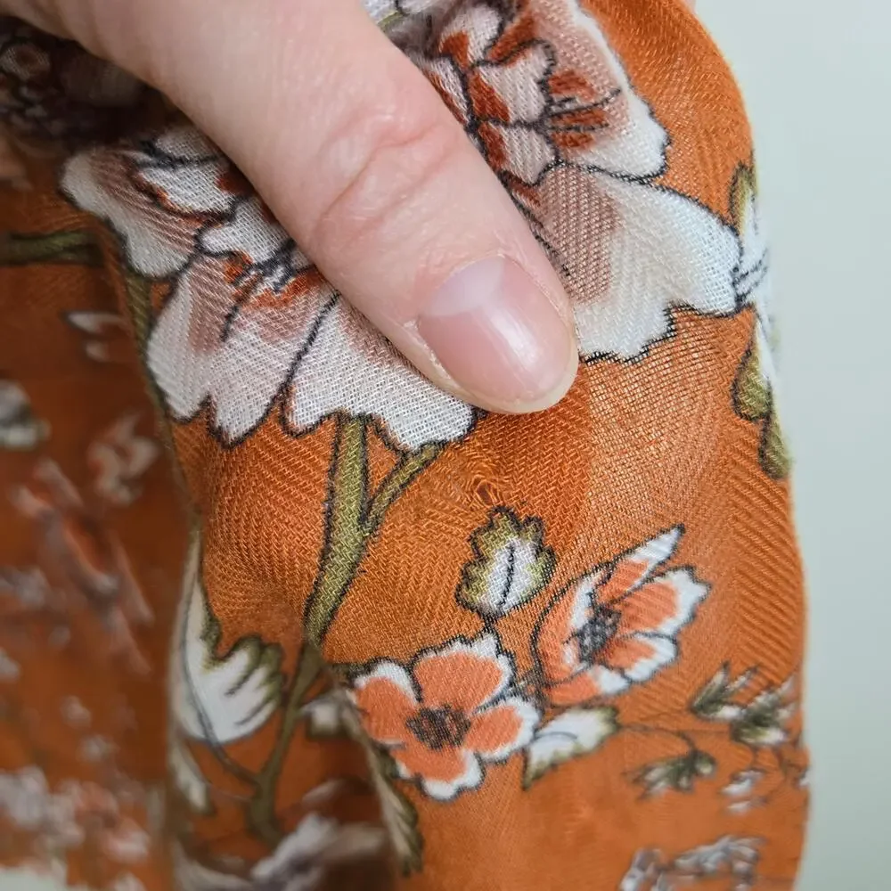 Floral Scarf Wrap Shawl Sarong Tie Top Orange White